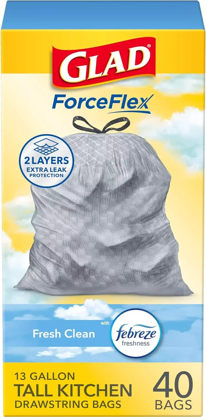 Glad Trash Bags, ForceFlex Tall Kitchen Drawstring Garbage Bags, Fresh Clean, 13 gallery
