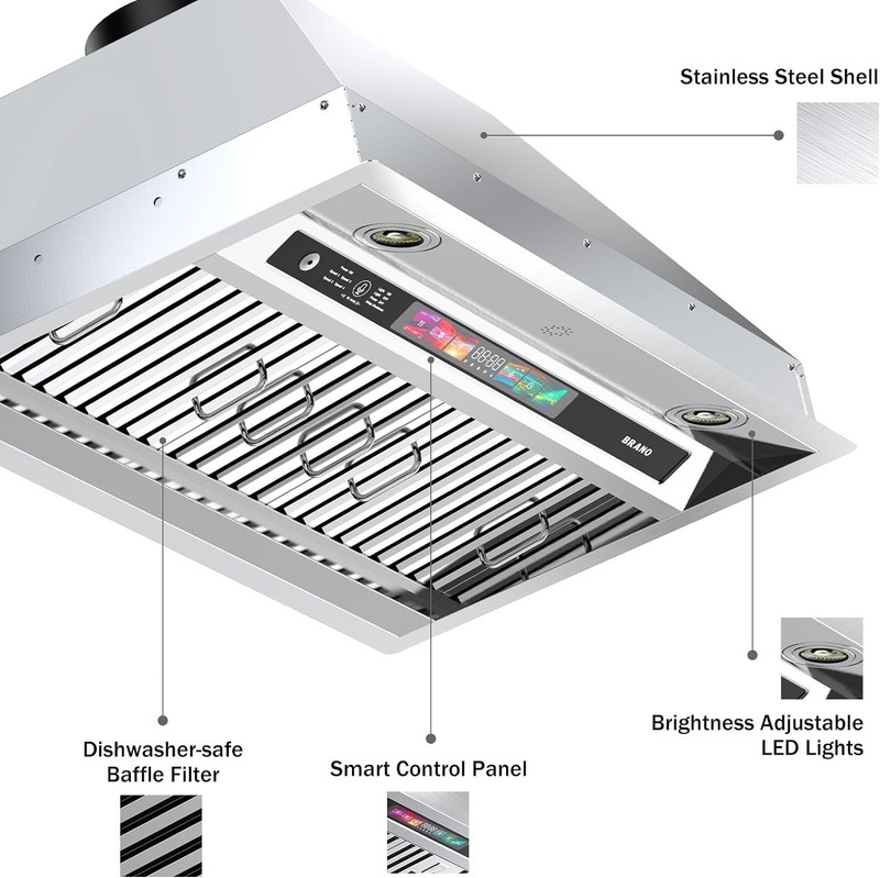 Insert Range Hood ‎Stainless Stee 900 CFM Built-in Kitchen Vent Convertible 30in gallery