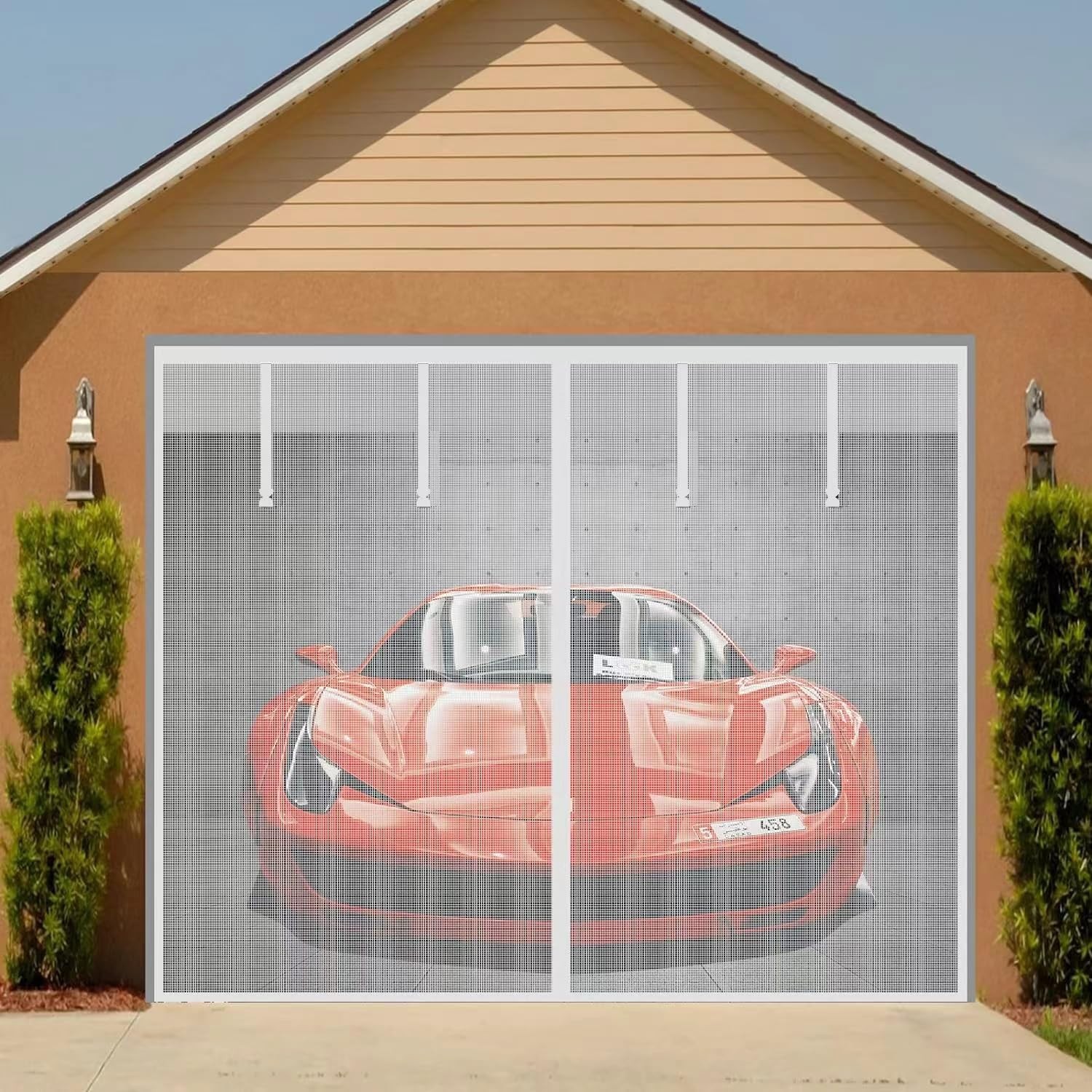 Magnetic Garage Screen Door for 1 Car Doors up to 9x7FT- 9X7 FT, White gallery