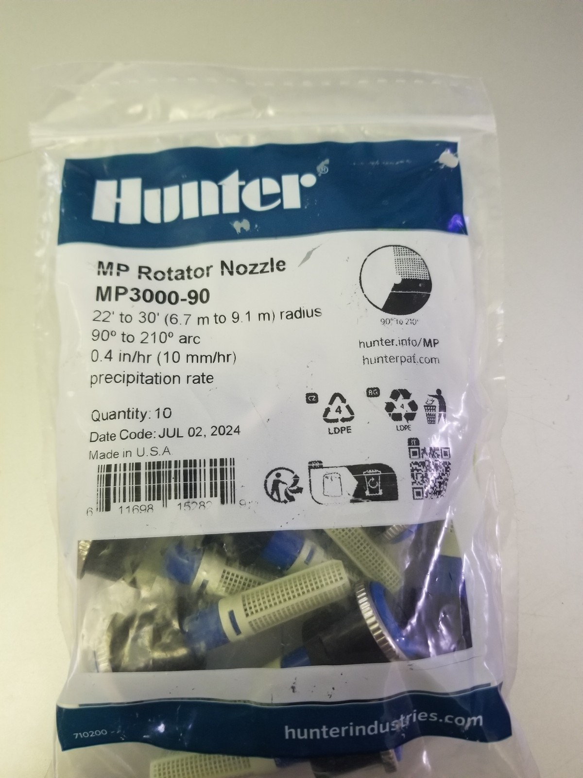 10 Pack Hunter MP3000-90 MP Rotator Series Specialty Sprinkler Nozzles Sealed gallery