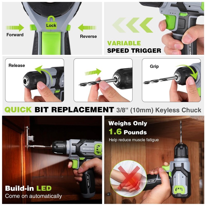 WORKPRO Cordless Power Drill Set 8V Drill Driver 2.0Ah Electric Screwdriver Kits gallery