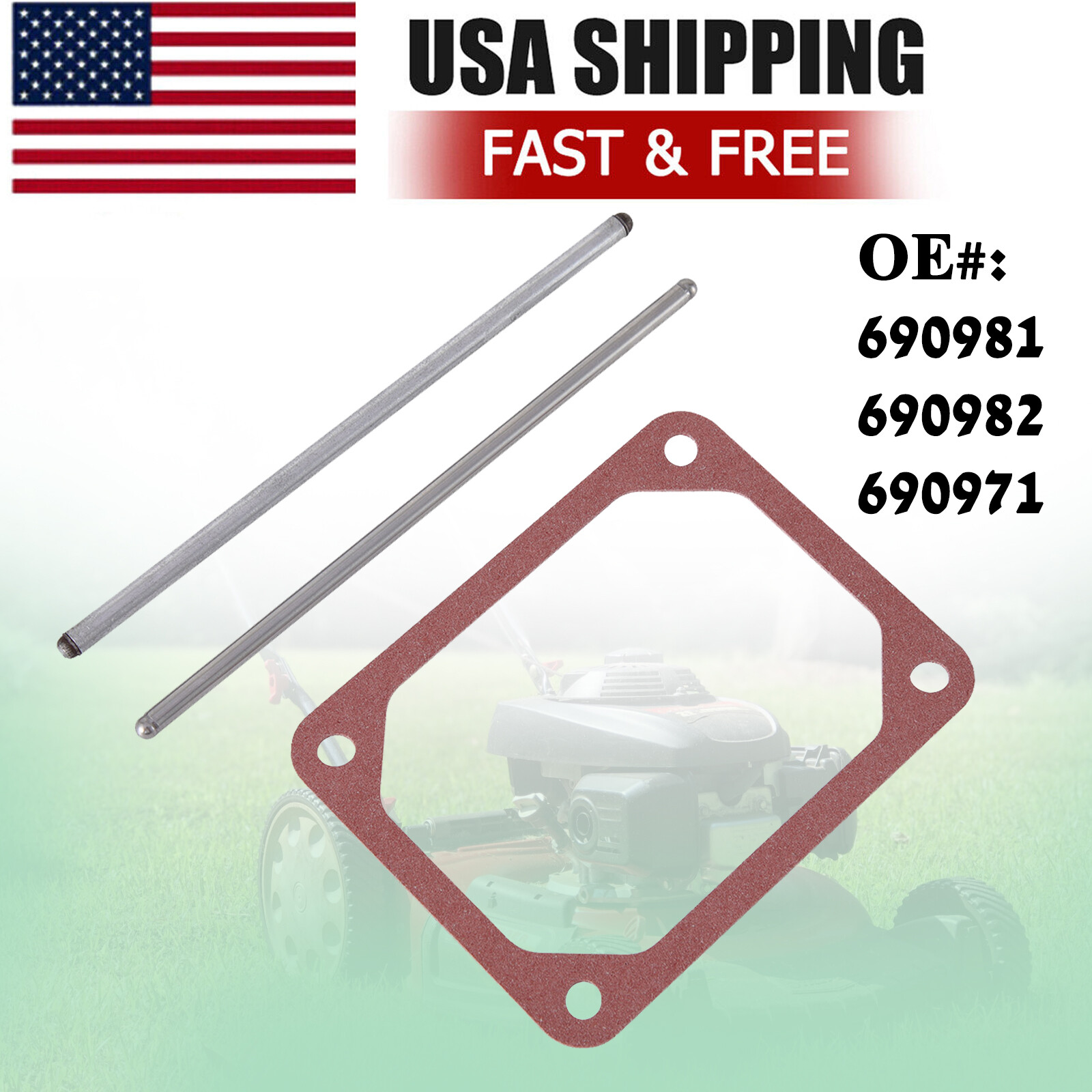For Briggs & Stratton Push Rod Set & Valve Cover Gasket 690981 690982 690971 gallery