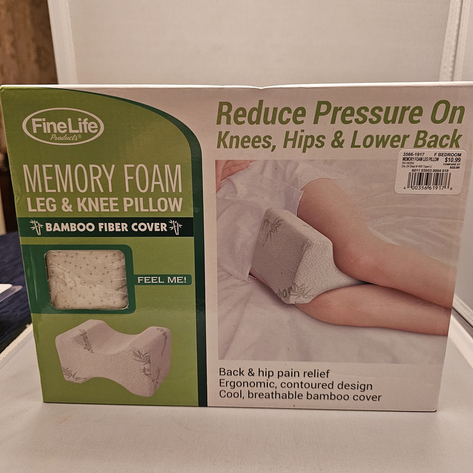 Fine Life Memory Foam Leg & Knee Pillow w/Bamboo Fiber Cover, Brand New, NIB gallery