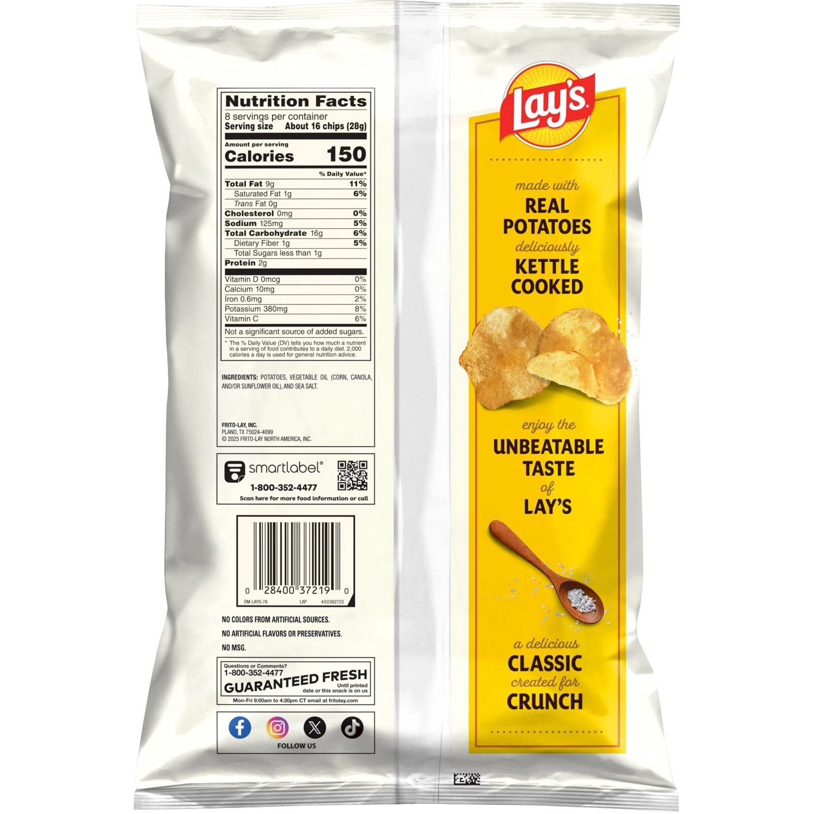 4 pack, Lay’s Original Sea Salt Kettle Cooked Potato Chips Bag, 8 oz. gallery