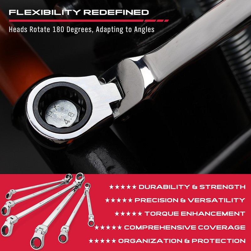 6Pcs Extra Long Ratcheting Wrenches Spanner Set Double Box End Flex-Head Metric gallery