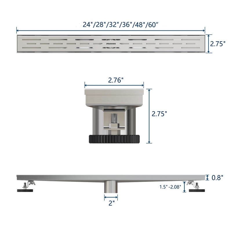 Neodrain 24 Inch Rectangular Linear Shower Drain with Brick Pattern Grate, Brush gallery