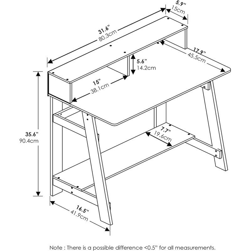 Compact A-frame Computer Desk W/ Hutch Durable Engineered Wood Functional Design gallery