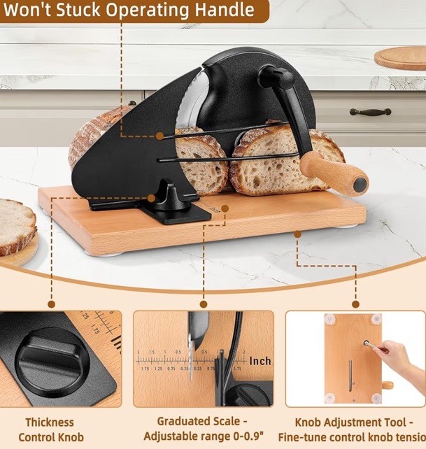 Manual Bread Slicer Adjustable Thickness Hand Crank Suction Cups Slicing Guide gallery