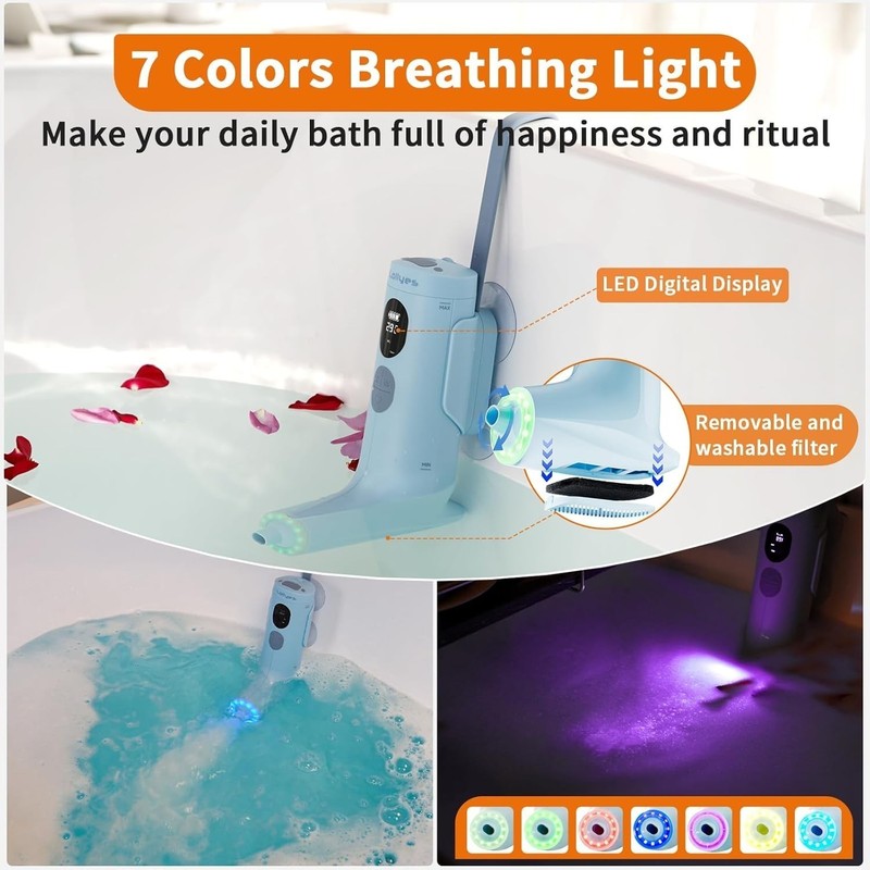 Bath Jet Spa, Bubble/Jet Mode, Cordless Portable Bathtub with 2600mAh LED Light gallery