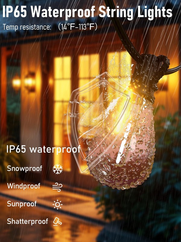 Luckystyle 70FT LED Outdoor String Lights w/ Remote, 24+1 Shatterproof Bulbs gallery