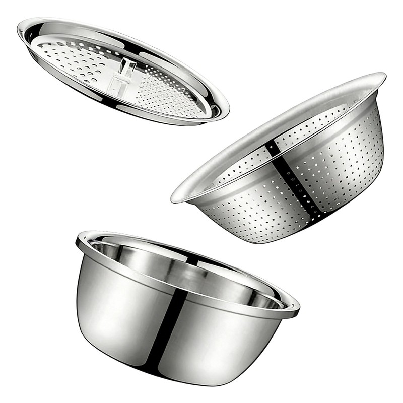 3Pack Multi-Functional Stainless Steel Shredding & Drainage Basin W/ Grating Lid gallery