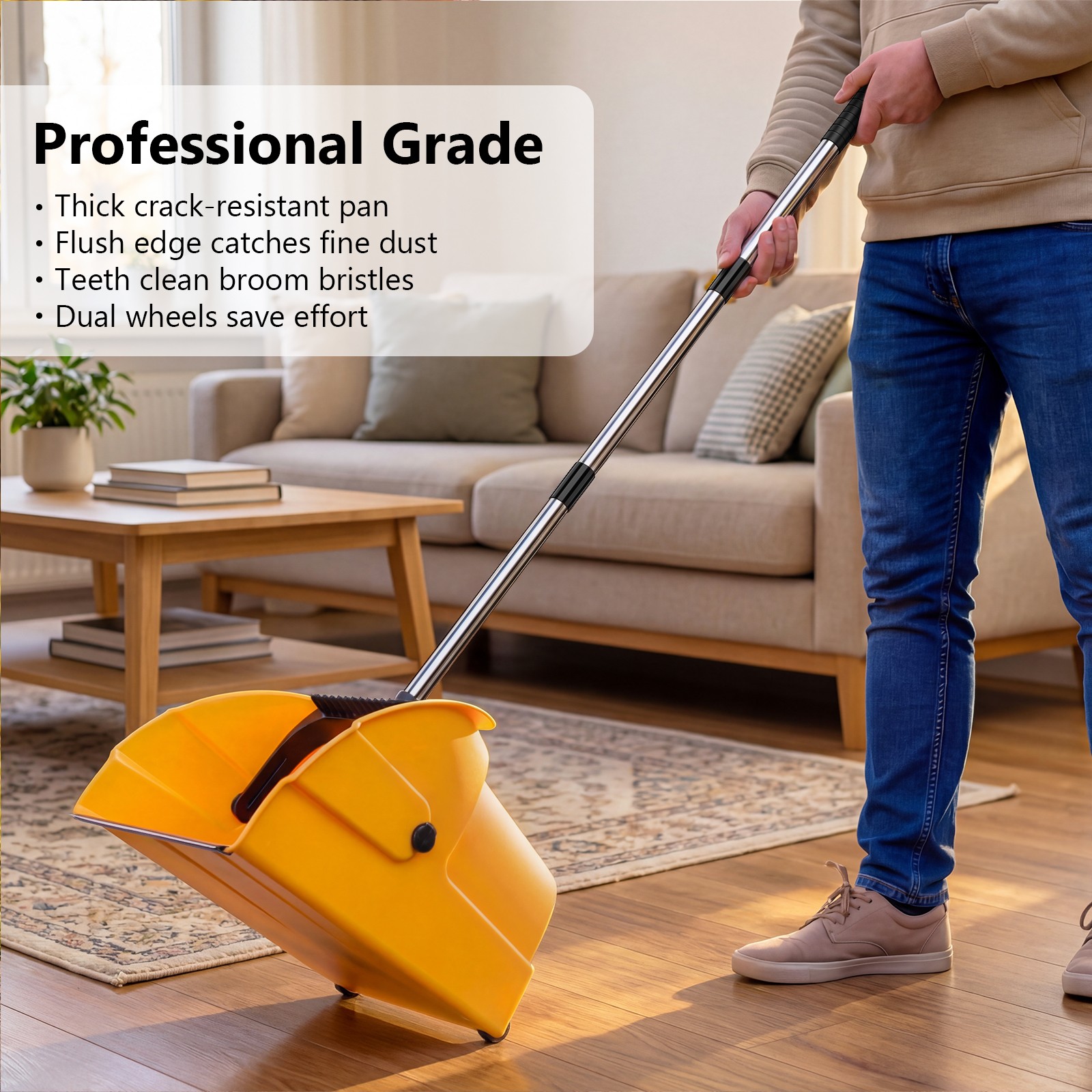 Extra Large Debris Dustpan Rolling Dustpan Jumbo Debris Pan with Handle & Wheels gallery