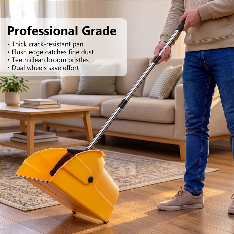 Extra Large Debris Dustpan Rolling Dustpan Jumbo Debris Pan with Handle & Wheels gallery