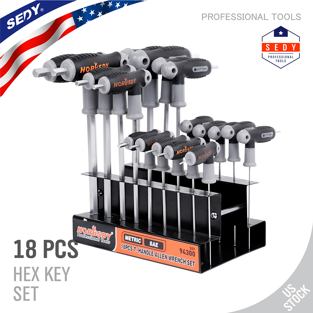 SAE & Metric T Handle Allen Wrench Ball End Hex Key Set w/Storage Stand Long Arm gallery