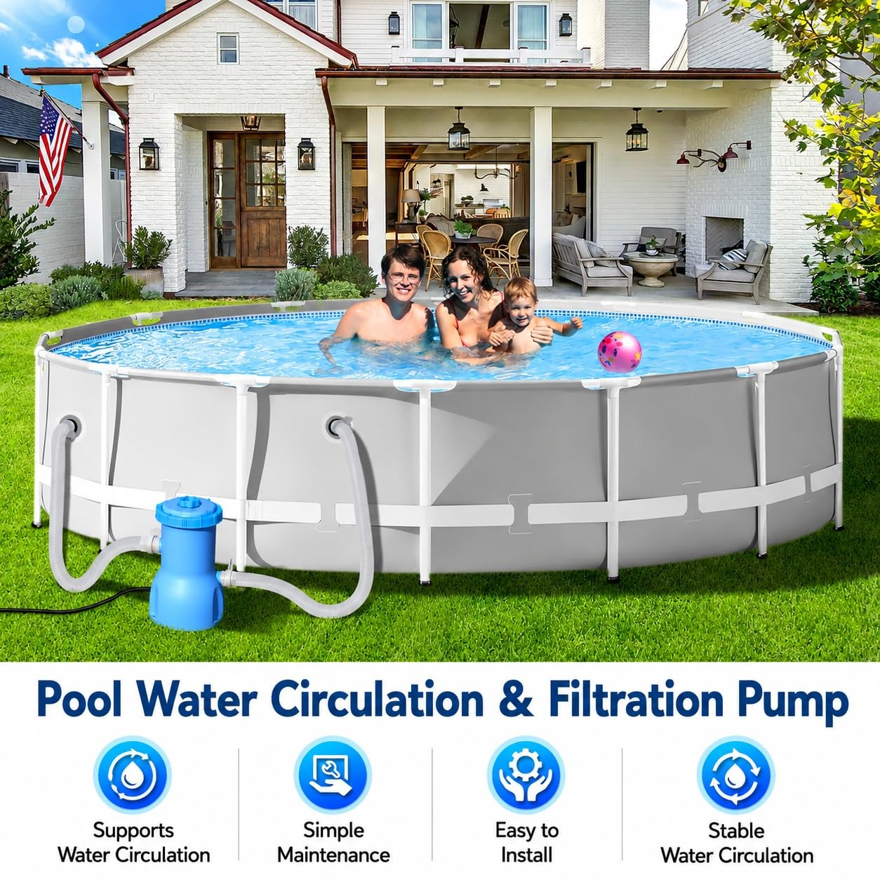 Filter Pump 530 GPH Above Ground Cartridge ETL BluClear Pool Certified System gallery