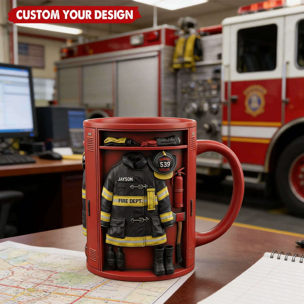 Personalized Firefighter Locker Mug, Custom Uniform Name Fireman gallery