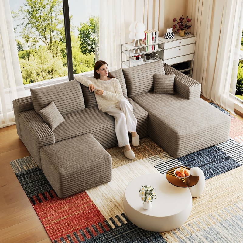 95" Cloud Sectional Sofa with 1 Ottoman,Modern Minimalist Upholstered Couch gallery