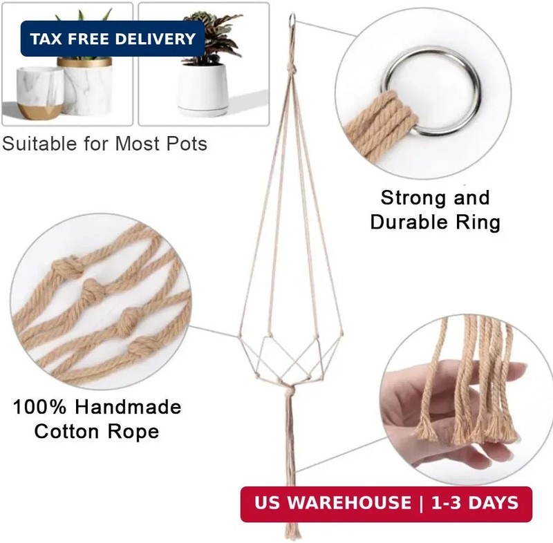 3 Pack Macrame Plant Hanger, Handmade Cotton Rope Plant Hangers Set with Tassel gallery