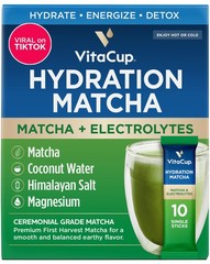 VitaCup Hydration Matcha Instant Packets, for Natural Energy and Detox, w/Ele…