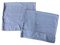 Blue White Gingham Check Std Pillowcases (2) with 3-Button Close~100% Cotton