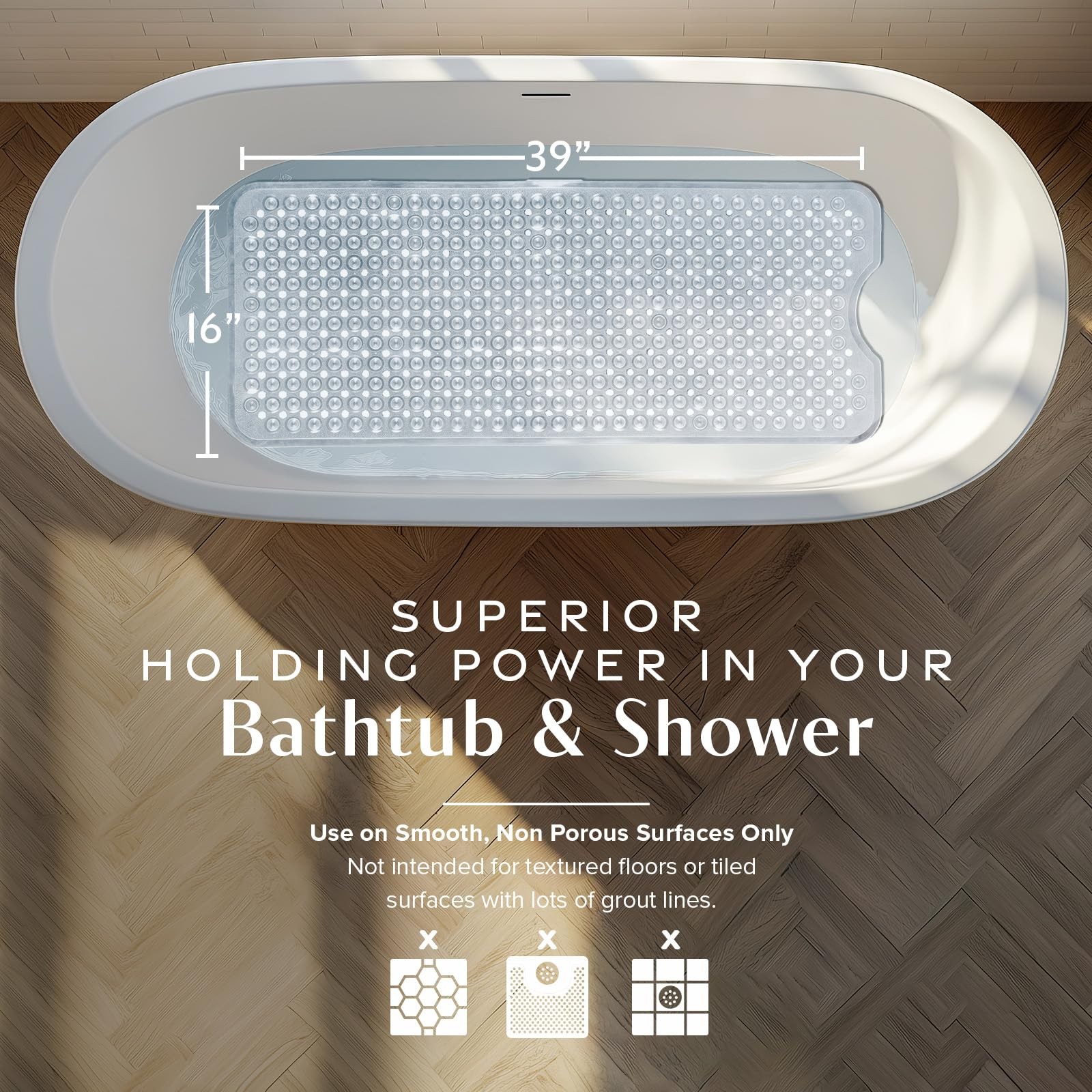 SlipX Solutions Power Grip Bathtub Safety Mat | Precision Grip Technology for gallery
