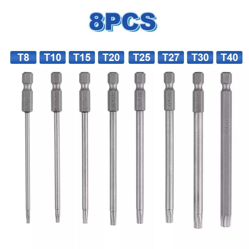8pcs Long Torx Security Head Screwdriver Drill Set 1/4 Inch Hex Shank T8-T40 gallery