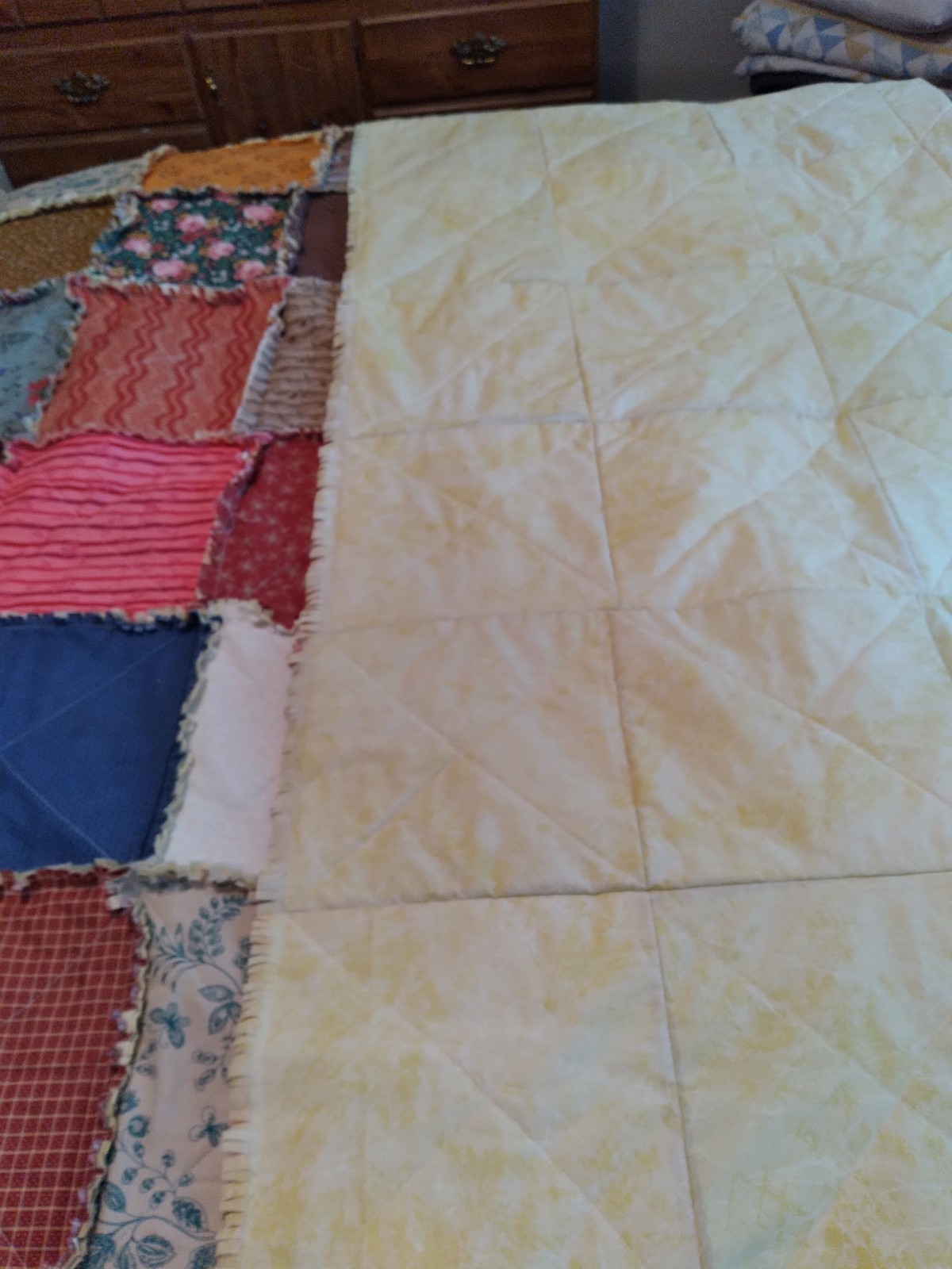 twin/full Patchwork Rag Quilt Multicolor Cotton Quilted. Country 90 x 90 in gallery