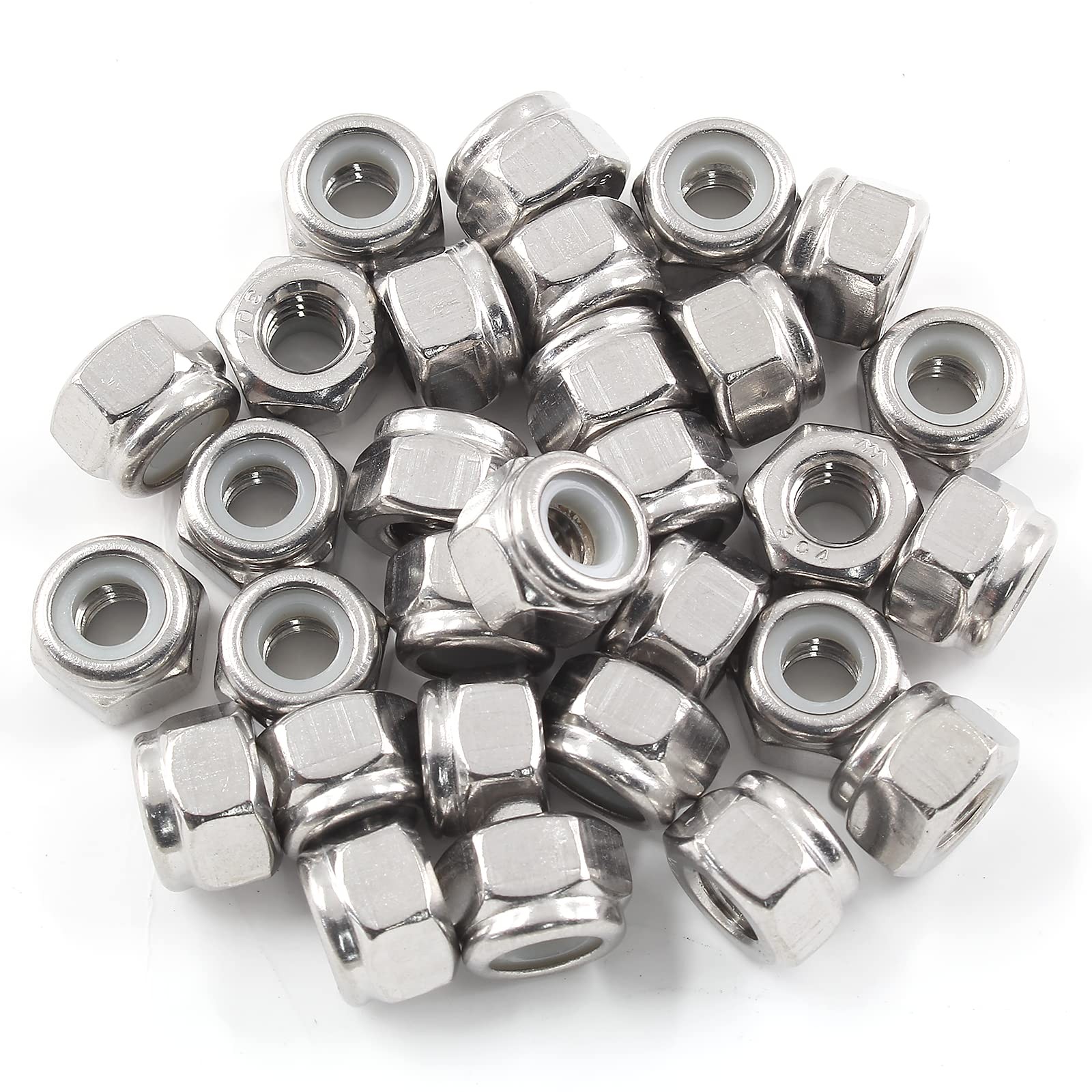 BokWin 50PCS 1/4 20 Nylon Insert Hex Lock Nuts 304 1/4-20（50pcs）, Silver gallery