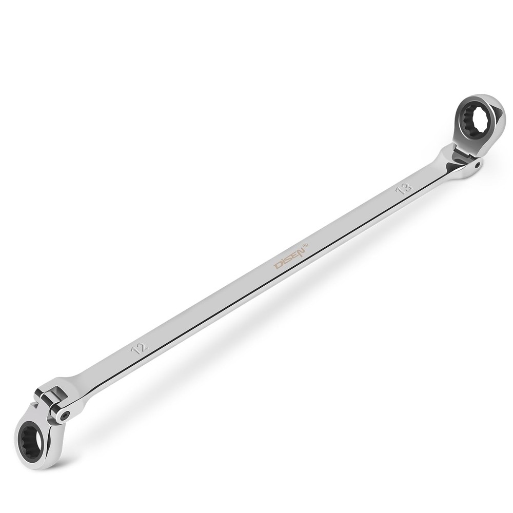 DISEN 12-13mm Extra Long Flex Head Ratcheting Wrench 12-13MM (Silver), Silver