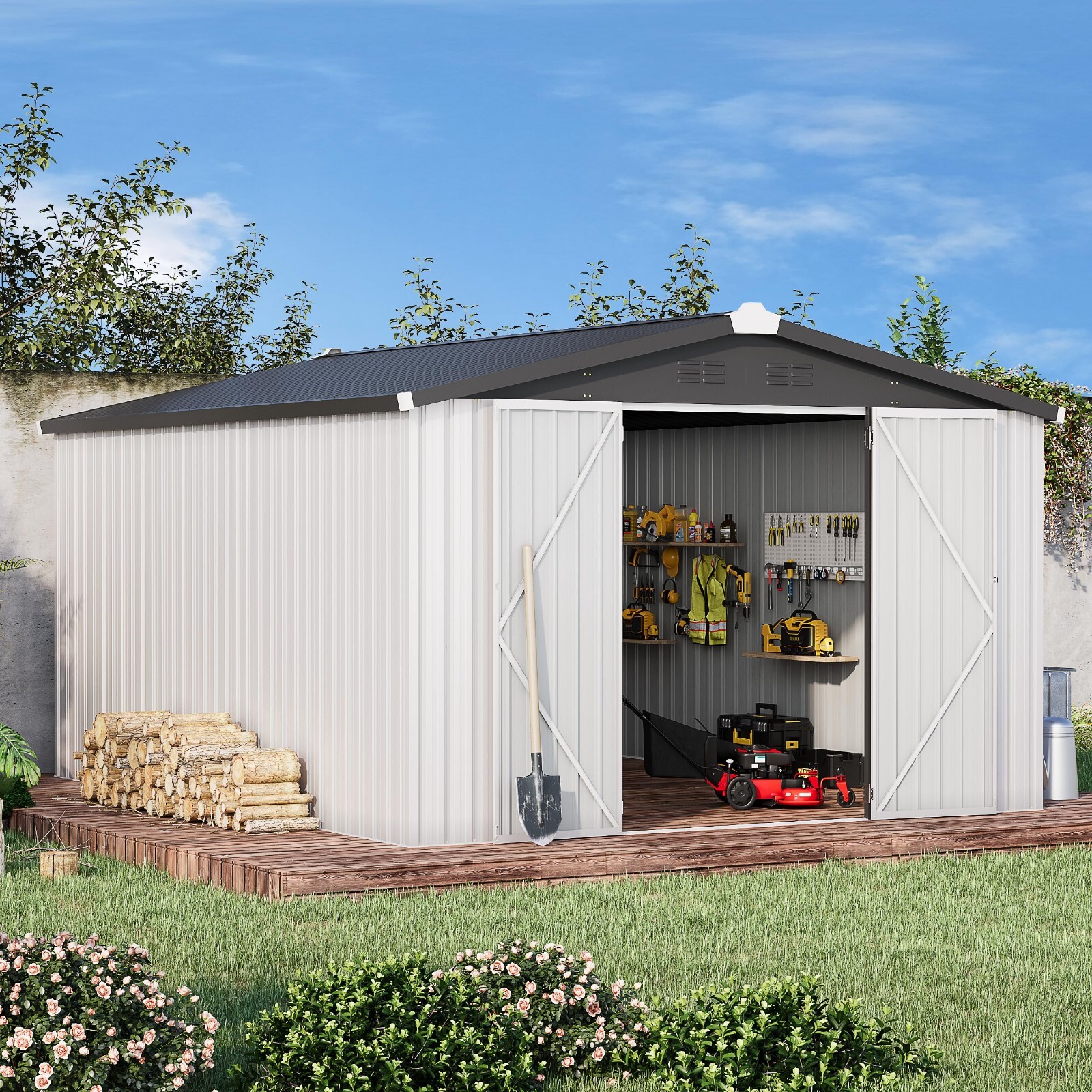 10x14 Metal Storage Shed with Lockable Doors, Large Steel Yard & Tool Shed gallery