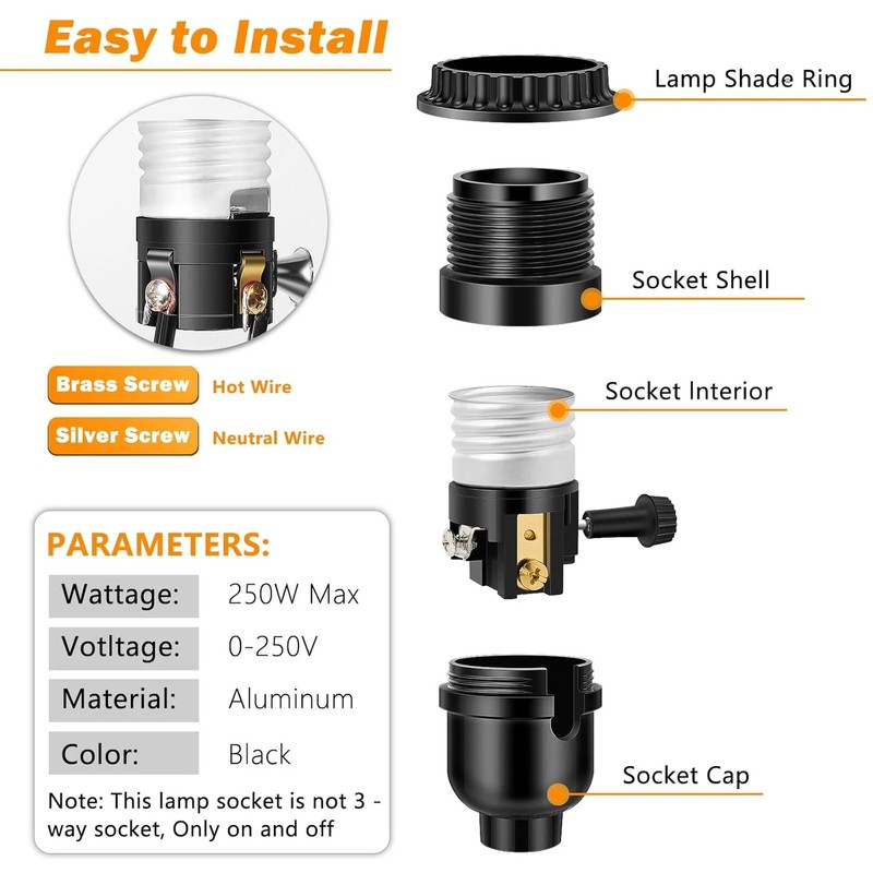 Listed E26 Light Socket, Threaded Lamp Socket Replacement with On/Off Switch gallery