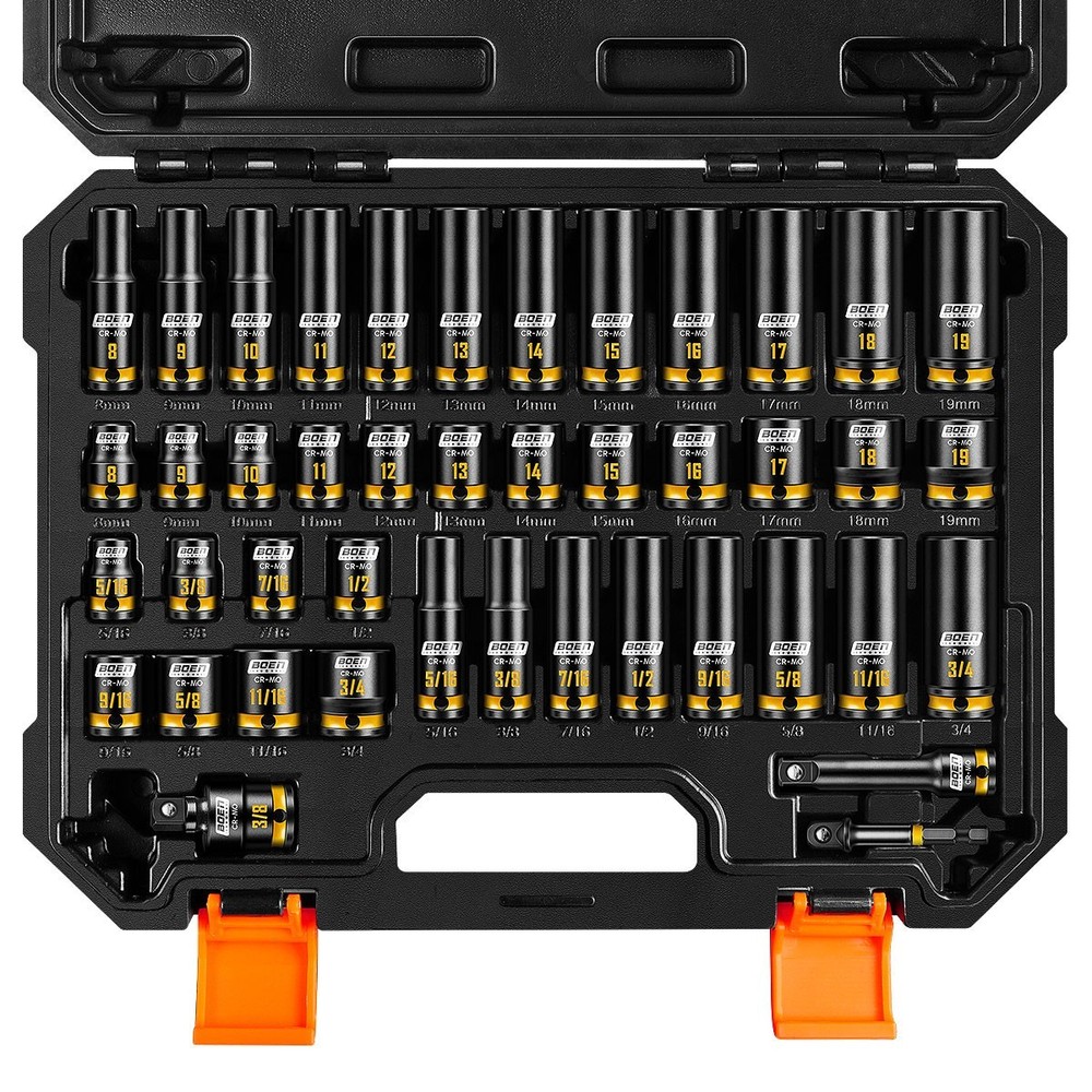 Pro 3/8" Drive Impact Socket Set, 43-Piece SAE(5/16"-3/4") & Metric(8-19mm) set