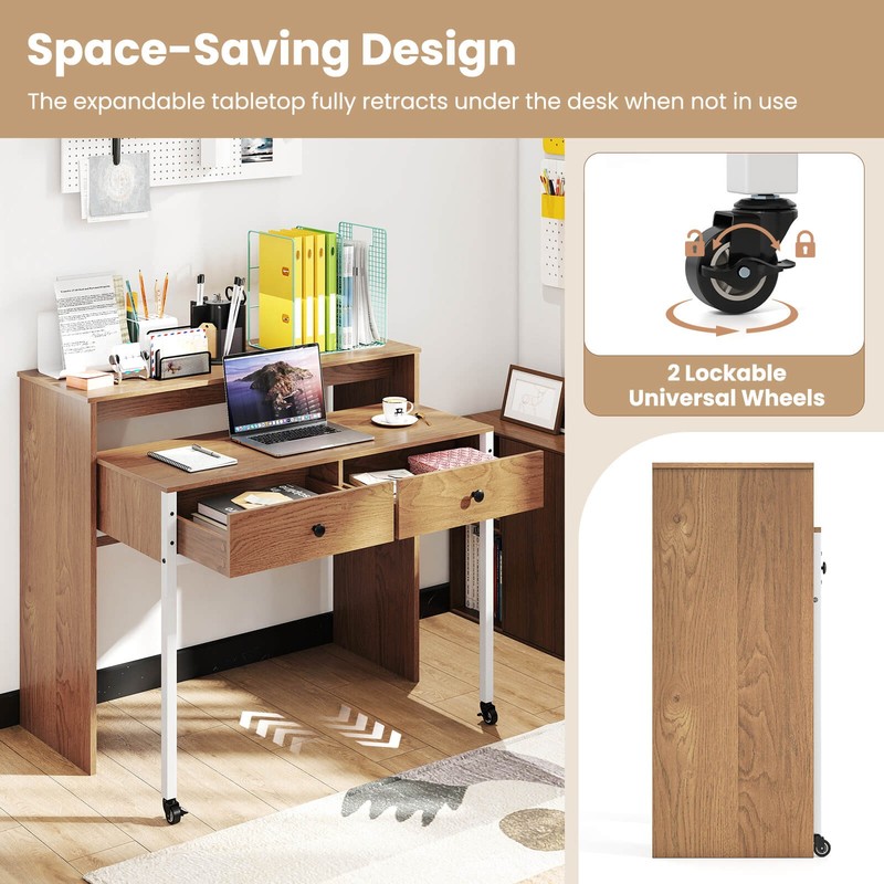 Extendable Computer Desk Console Table Writing Study Place Drawer & Wheels gallery