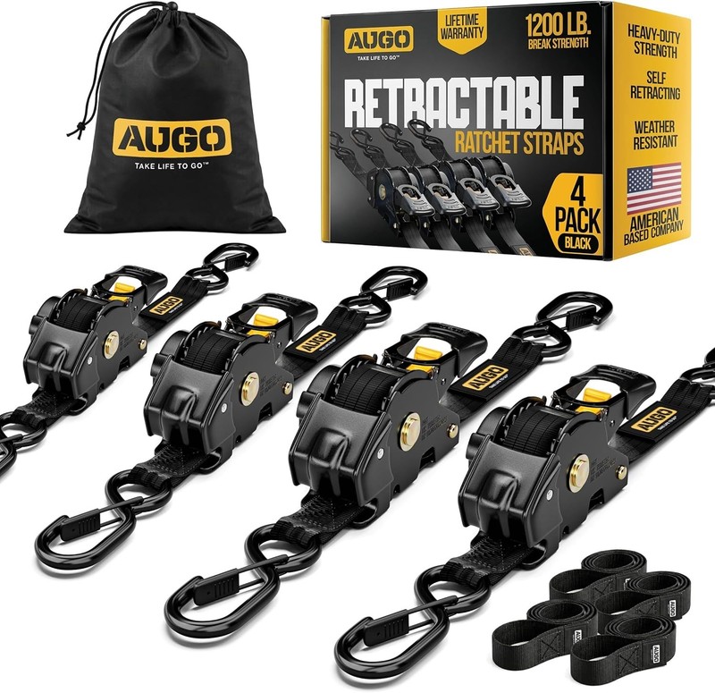 Auto Retractable Ratchet Straps 4pc, 1200lb, Alloy Steel, Polyester, Soft Loops gallery