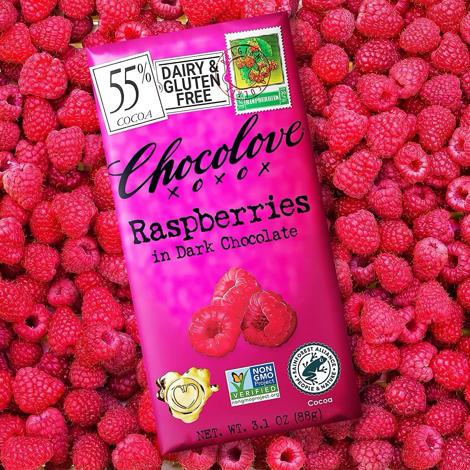 Chocolove Premium Dark Chocolate Raspberries Bars 3.1 Oz Pack Of 4 gallery