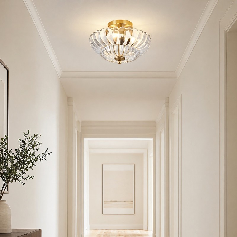 12" Close to Ceiling Light Semi Flush Mount Clear Flower Glass Fixture Bedroom gallery