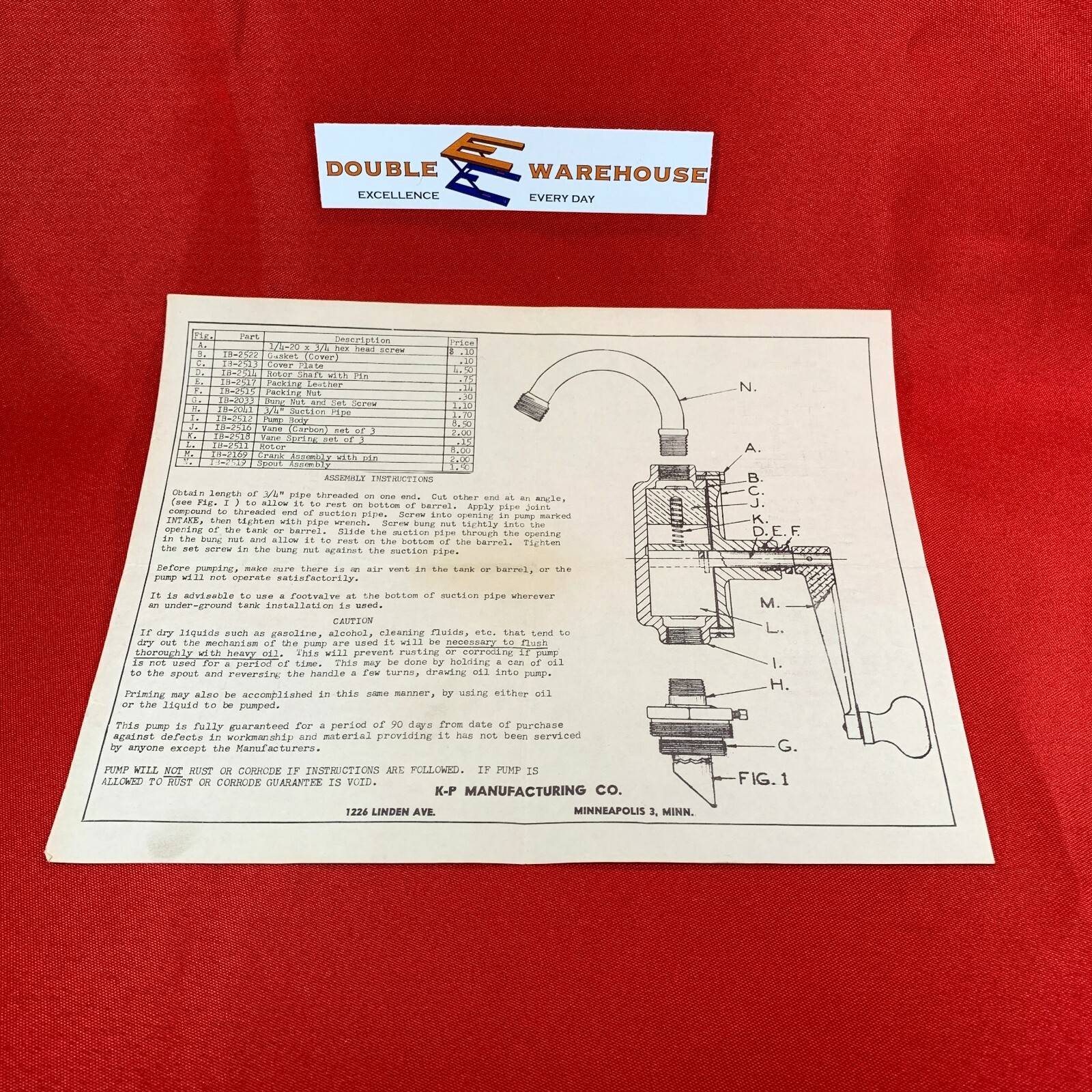 K-P Manufacturing Pump Diagram Assembly Instructions Directions gallery