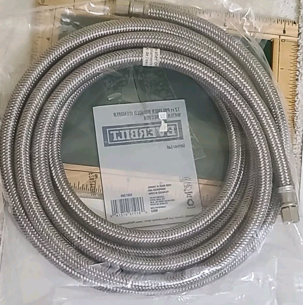 Everbilt 12ft Polymer Braided Icemaker Water Line Universal 1/4" Connector New. gallery