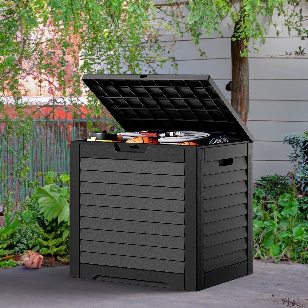 Uforic Outdoor Lockable 35 gal Resin Deck Box, Black gallery
