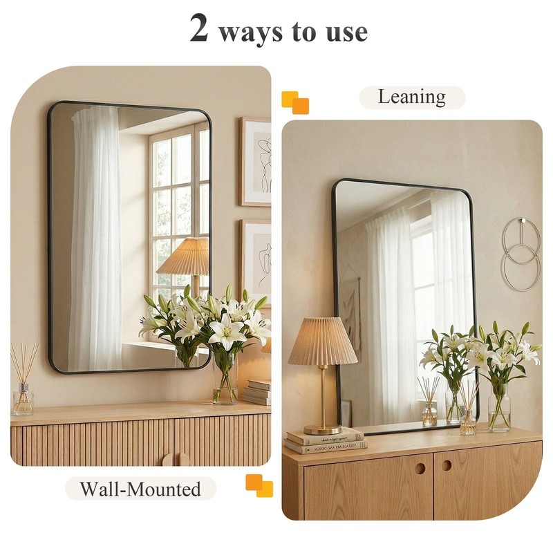 DUMOS Bathroom Rectangular Round Corner Mirror Wall Mounted Metal Frame Mirror gallery