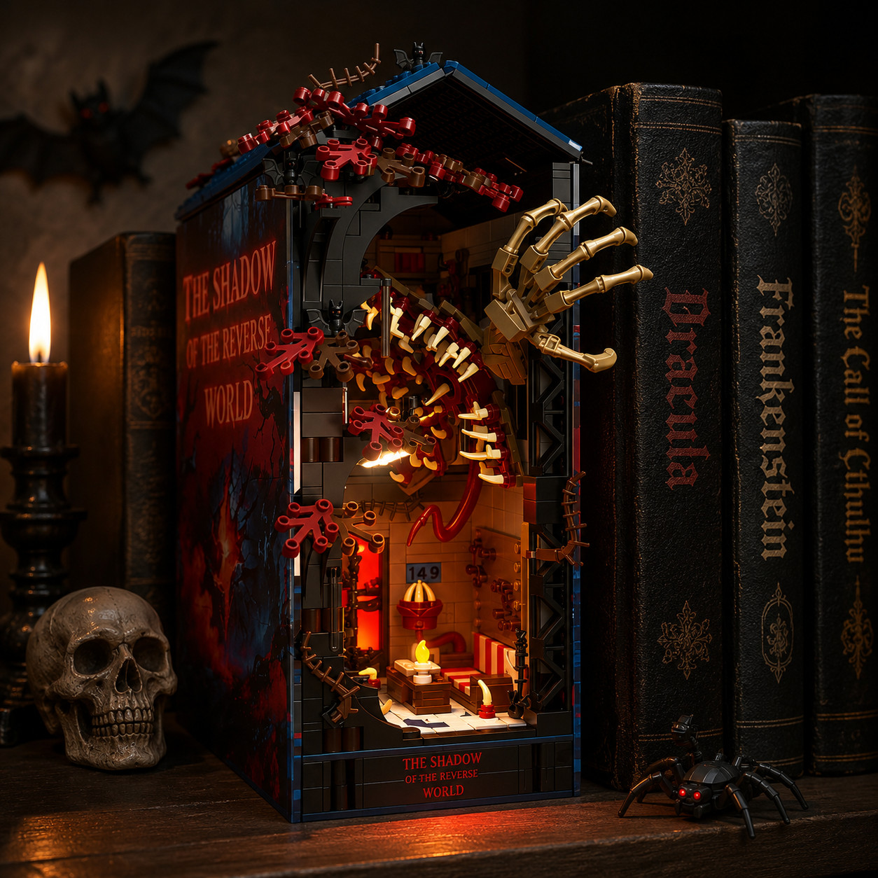 Horror Book Nook Building Blocks LED Bookshelf Insert DIY Puzzle Decor Gift gallery