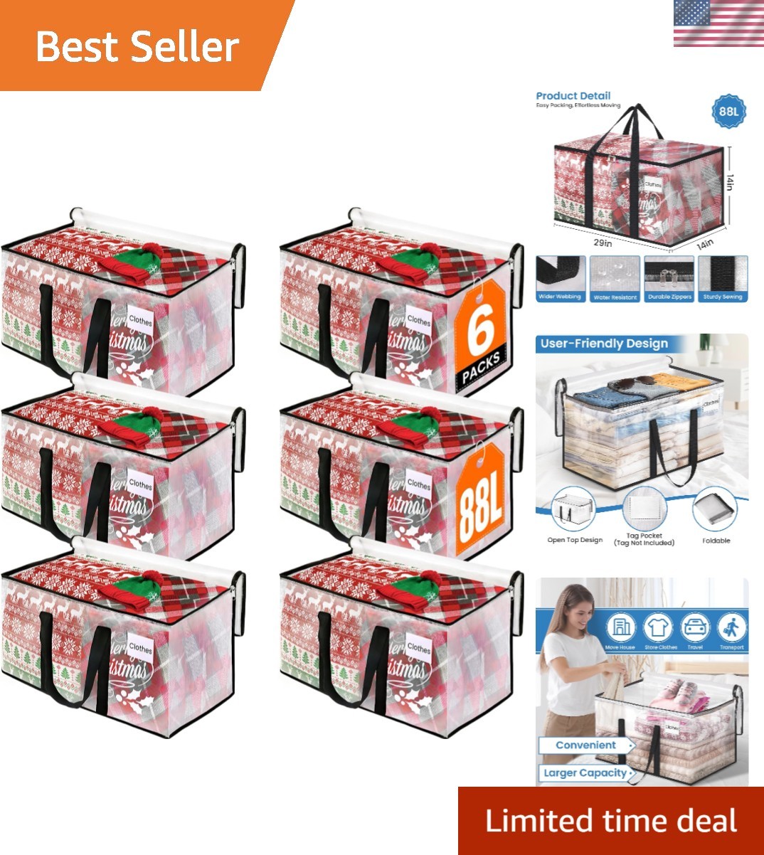 Extra-Large 6 Pack Clear Moving Bags with Reinforced Handles - 60 Lbs Capacity gallery