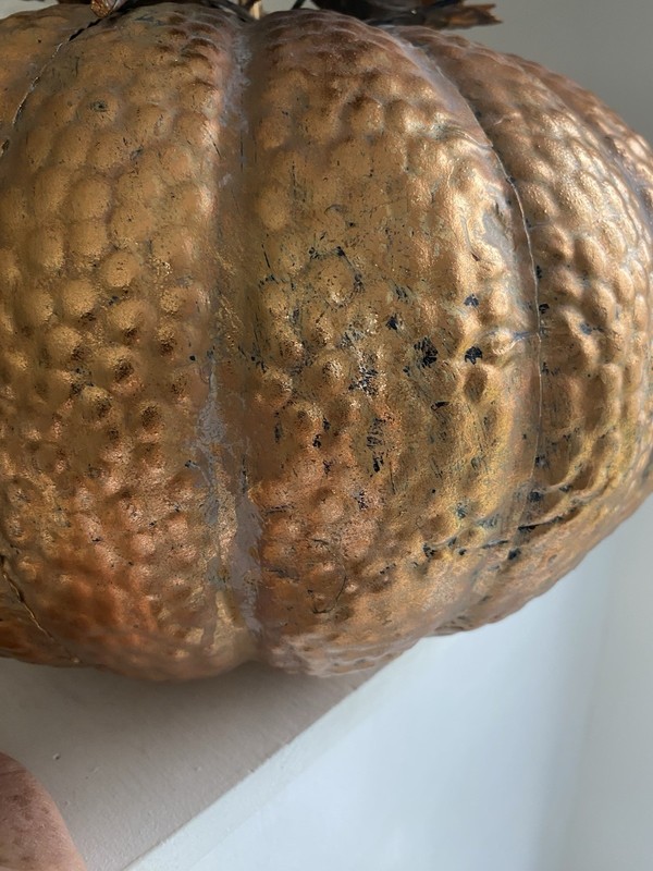 Handcrafted Hammered Copper Swirling Stem Metal Pumpkins Porch Decoration Large gallery