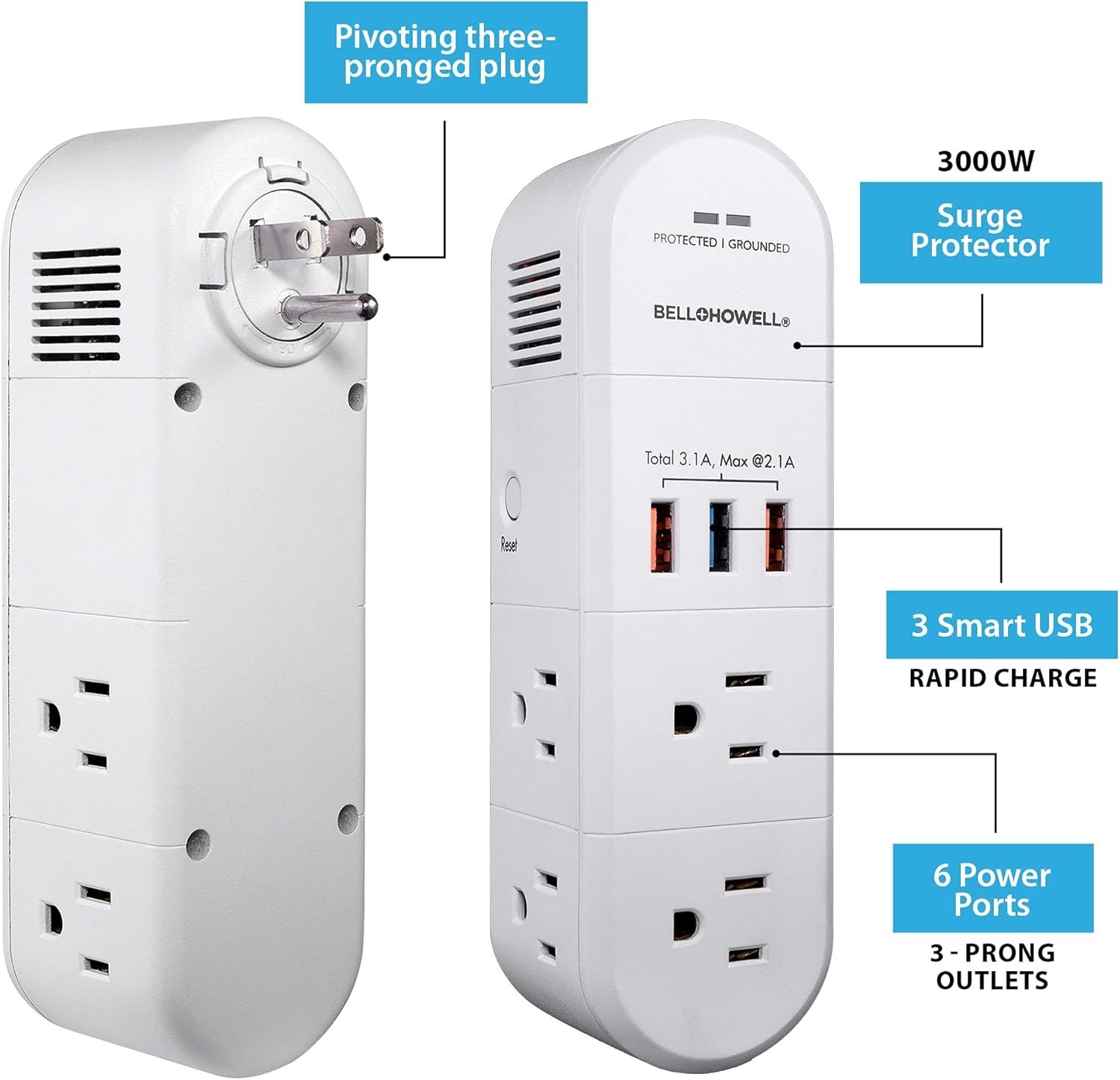 Bell+Howell Power Strip with Surge Protection Rapid 125VAC 60Hz 10A 1250WMax gallery