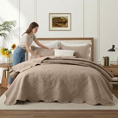 3 Piece Quilted Bedspread Embossed Bed Throw Queen King Size Soft Bedding Set US