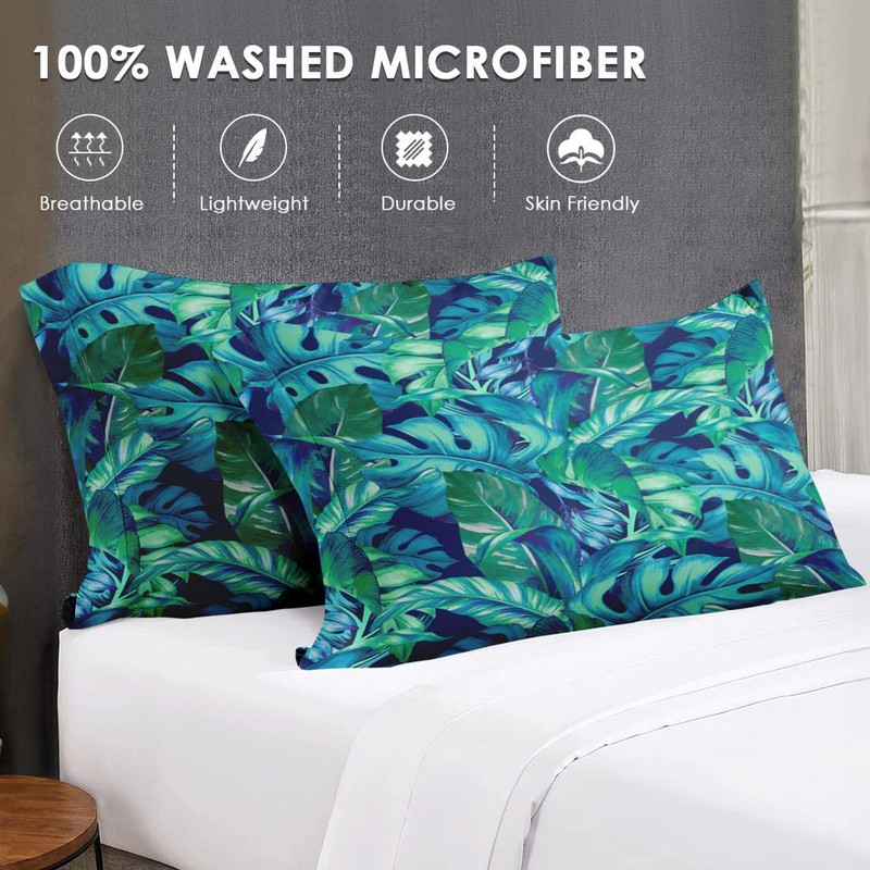 Tropical Palm Leaf King Size Comforter Set with Sheets & Pillowcases, 7 Pcs gallery