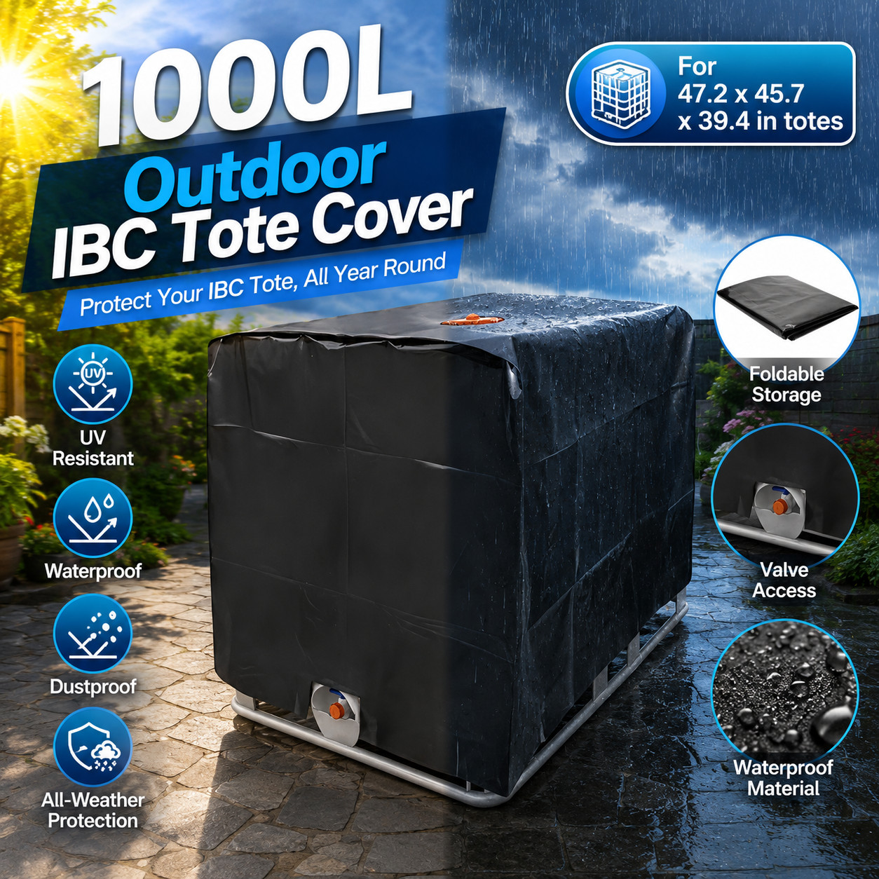 IBC Tote Cover Waterproof Sun Shade Protector Hood 275 Gallon 1000L Garden Tank gallery