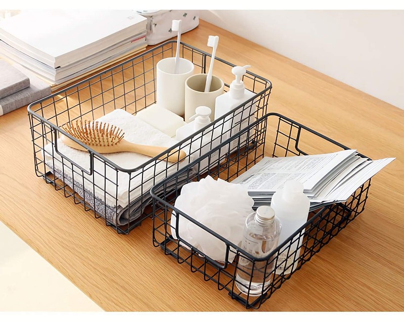 2 Pack Wire Storage Baskets with Handles, Metal Organizer Basket Bins for Home, gallery