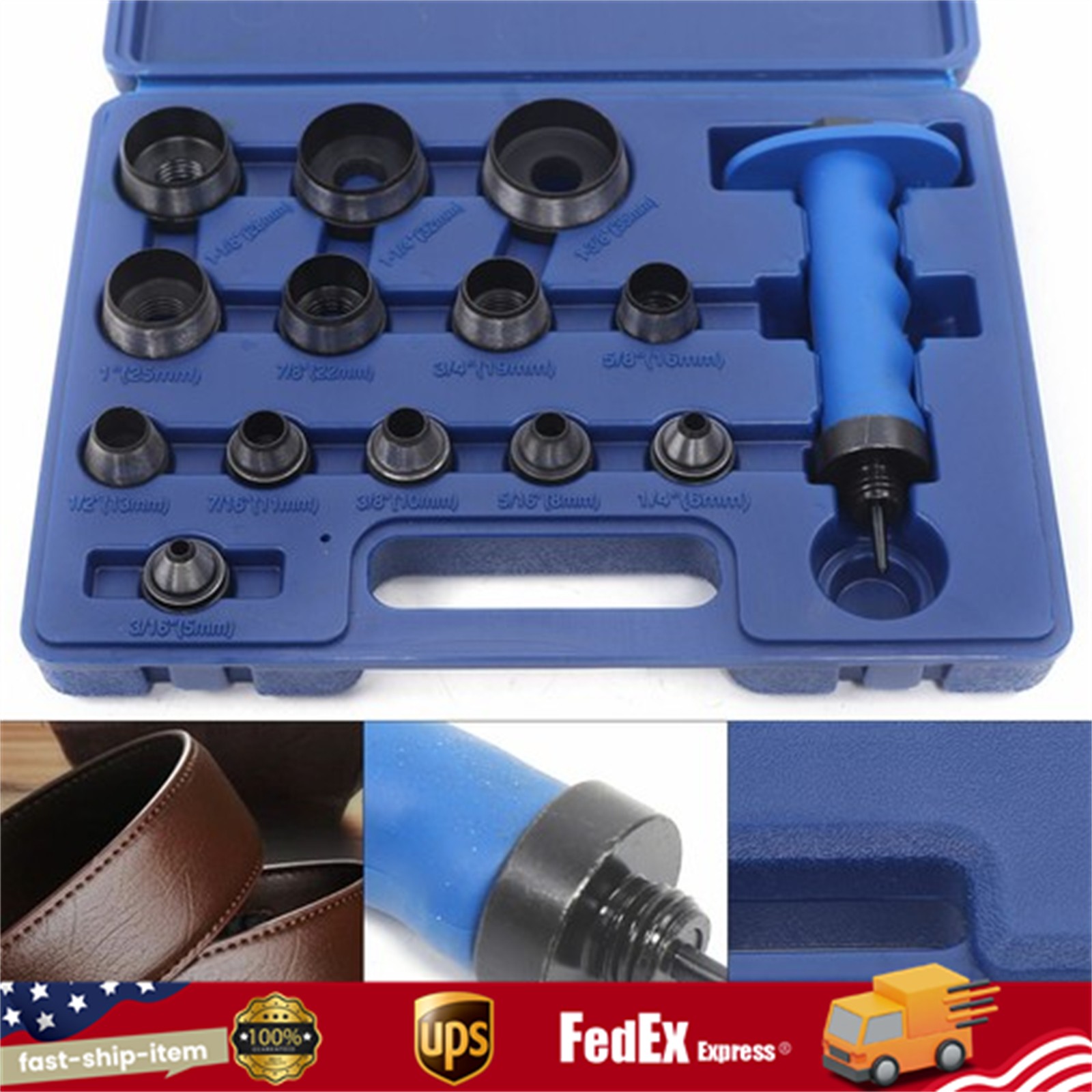 Hollow Punch Hole Punch Set Gasket Punch Set 3/16” to 1-3/8” Inch (5-35mm) gallery