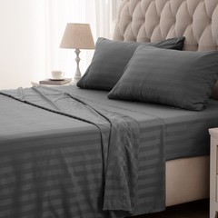 SLEEP ZONE Striped Cooling Queen Sheets Set – Fitted Flat Sheet & Pillowcase Set